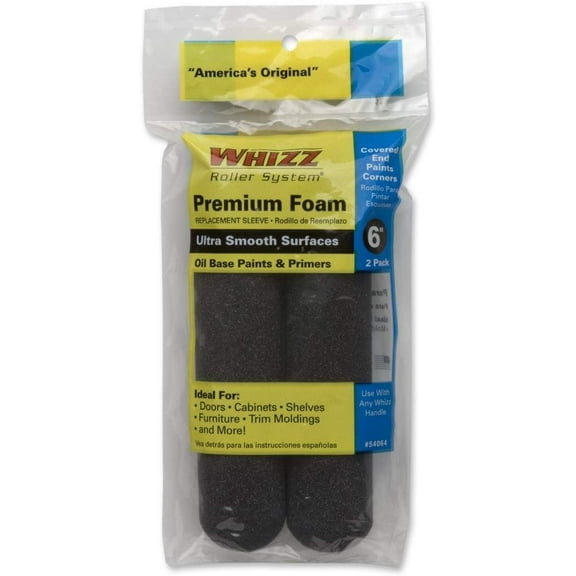Work Tools International 54064 6-Inch Premium Black Foam Paint Roller Cover, 2-Pack