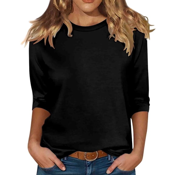 Work Tops for Women Business Casual, Yigetop Tops for Women 3 Pack 3/4 Sleeve Crewneck Cute Basics Tees Casual T Shirts Business Work Tee Top Cute Basic Tops for Women Black, 2XL