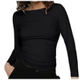 thumbnail image 1 of Work Tops for Women Fall Long Sleeve Boat Neck Fitted Solid Color Basic Clothes Womens Tee Shirts Dressy Casual Black S, 1 of 5