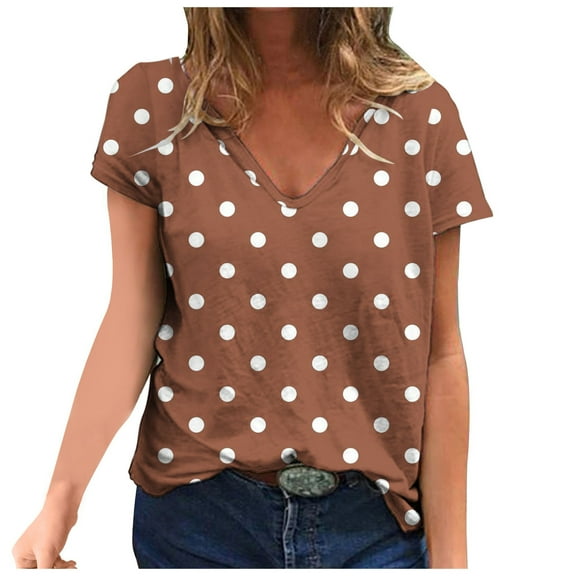 Work Tops for Womens Polka Dot Short Sleeve Blouse Tops Business Casual V Neck Summer Tunic Fashion Loose Tees Tshirts