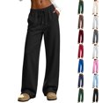 thumbnail image 1 of Work Trousers For Women Women's Solid Color Loose Casual Comfortable Outdoor Sports Drawstring And Pocket Pants Black S, 1 of 9