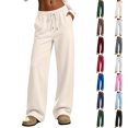 thumbnail image 1 of Work Trousers For Women Women's Solid Color Loose Casual Comfortable Outdoor Sports Drawstring And Pocket Pants Khaki XXL, 1 of 9