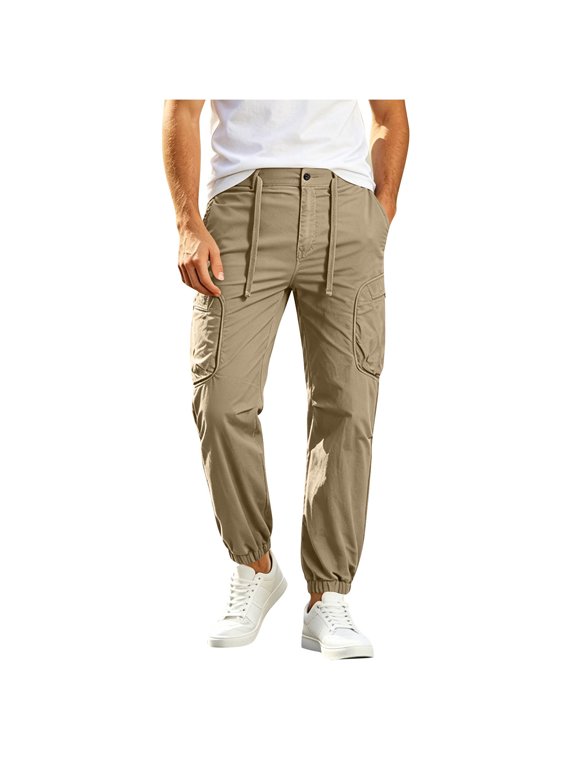 Work Trousers Men Stretch Fit Combat Pants Strech Sports Joggers Multi Pockets Cargo Trouser Cotton Chino Sweatpants Lightweight Jogging Bottoms for Camping Hiking