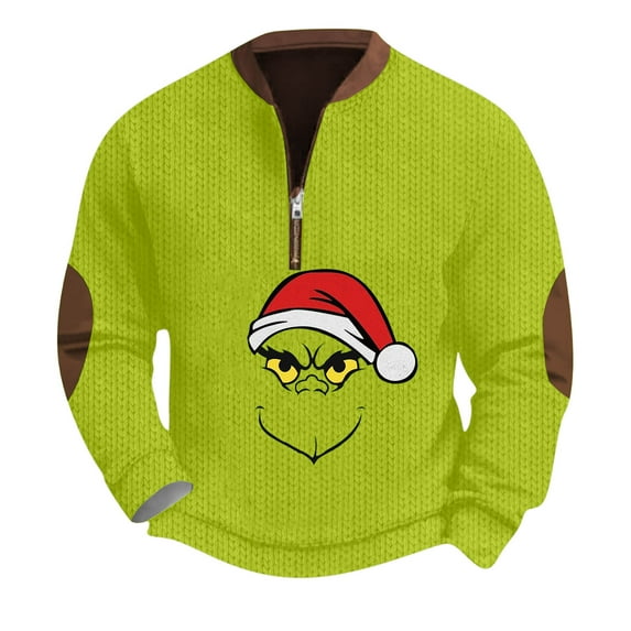 Work Ugly Christmas Sweater Quarter Zip Long Sleeve Snowflake Mock Neck Soft Pullover YellowLarge