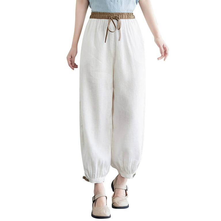 Work Wear for Women Linen Pocket Elastic Breathable Trousers Loose Cotton  Waist Pant Womens Pants Express Editor Pant 