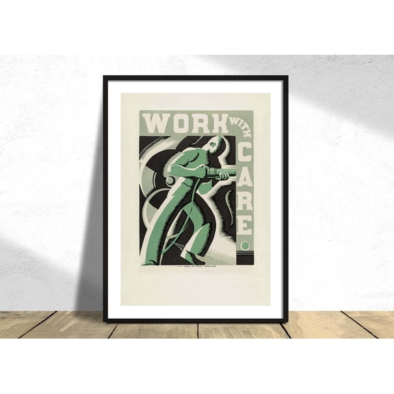 Work With Care Advertisement Poster Motivational Decor Business Owner Social Advertising Work Life Retro Decor, Unframed Paper Poster 8x10in