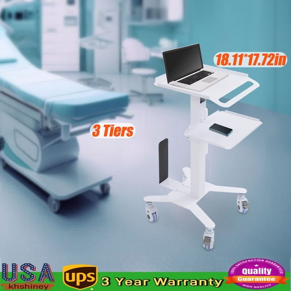 Work from Home Essentials, Computer Cart Mobile Workstation with 4 Casters, Aluminum Alloy Laptop Stand for Dental Office Home Office