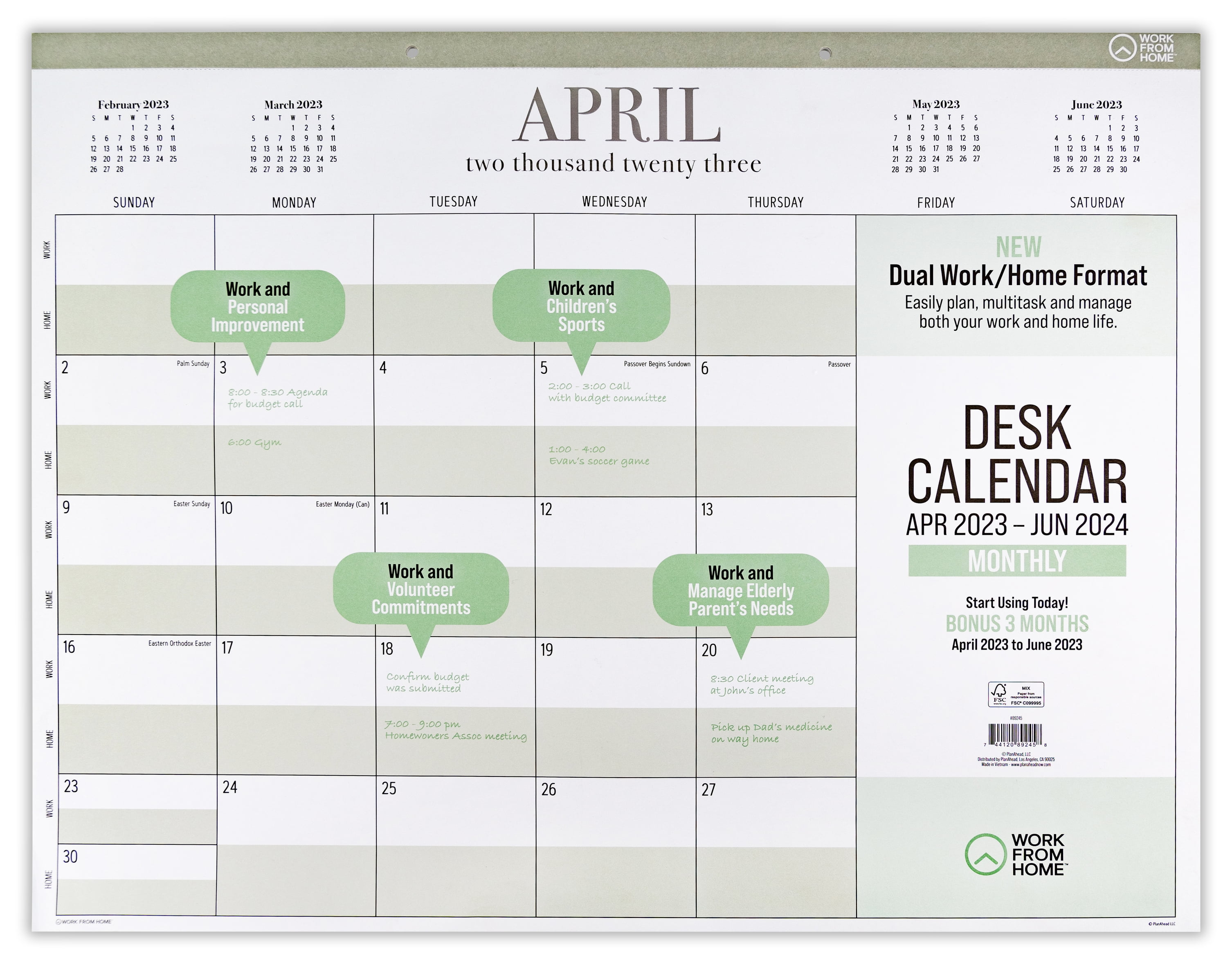 Work from Home Monthly Desk Calendar, Apr 2023 Jun 2024 (22" x 17
