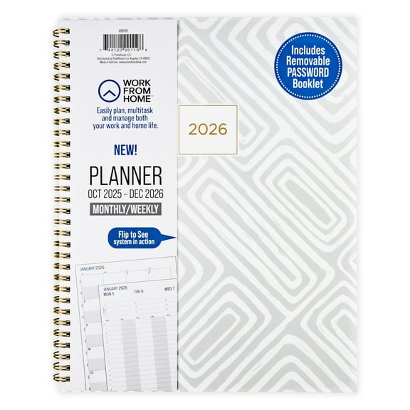 Work fromHomeMonthlyWeeklyPlanner Large(8.75 x 11)Grey15-Month Oct 2025-Dec2026