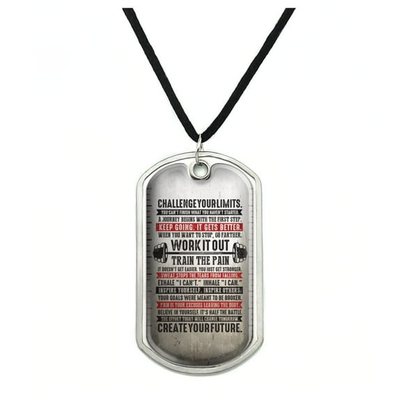 Work it Out Train Pain Motivational Inspirational Military Dog Tag Pendant Necklace with Cord