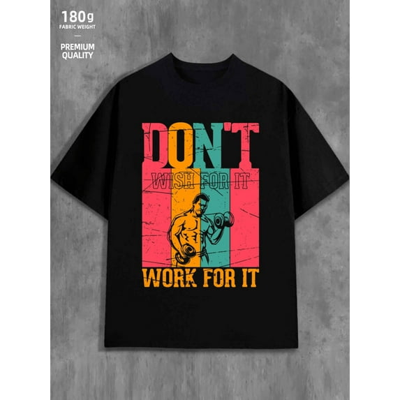 Work For It mens 180G 100% Cotton black Basic Unisex Shirt Printed tshirts Classic Unisex Shirt Crewneck tshirts Trendy Unisex Shirt Graphic Tee tshirts Funny Unisex Shirt Crewneck tshirts