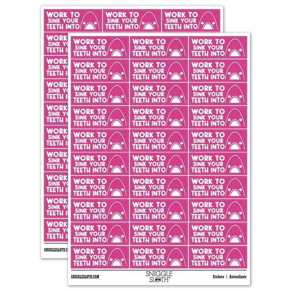 Work to Sink Your Teeth Into Shark Teacher Student School Sticker Set - Hot Pink - Matte Finish - 1.75" Medium