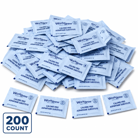 WorkBrew Aspartame Sugar Substitute Packets 200 Count, Zero Calorie Sweetener, Perfect for Coffee, Tea, Office, Home Use, Kosher, Made in USA