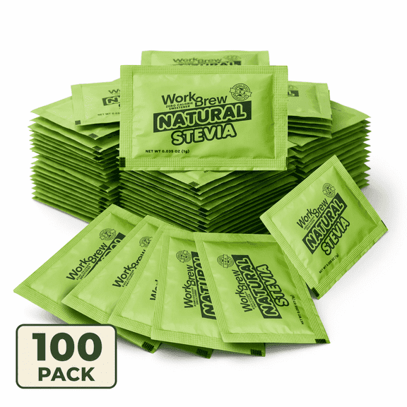 WorkBrew Natural Stevia Sweetener Packets, 100 Count, Zero Calorie Sugar Substitute for Coffee, Tea & Drinks, Kosher