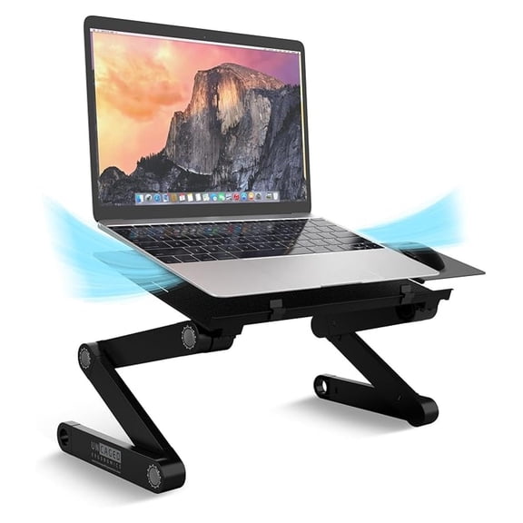 WorkEZ Adjustable Laptop Stand for Desk, Portable Laptop Stand Adjustable Height, Foldable Cooling Computer Holder Riser for Desk, Black