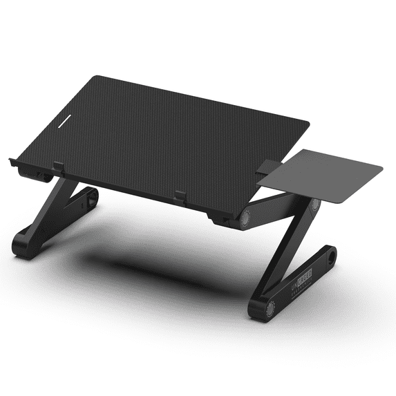 WorkEZ Best Adjustable Aluminum Laptop Stand and Lap Desk for Bed, Couch and Desk with Mouse Pad, Black