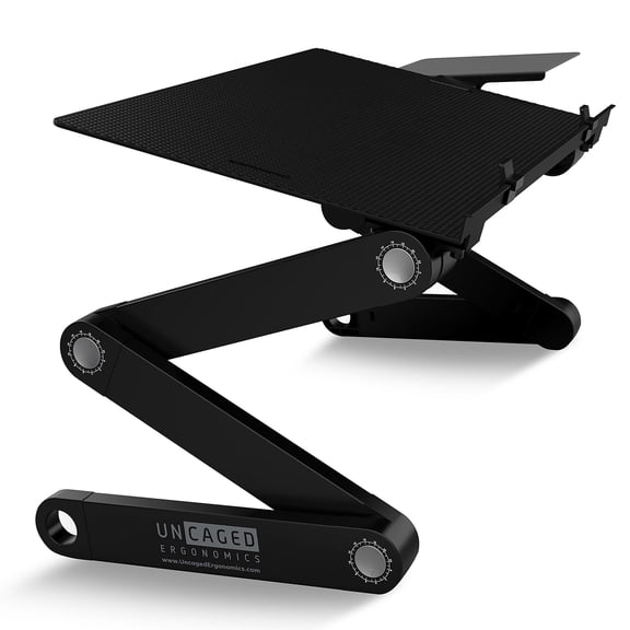 Adjustable Laptop Stand and Lap Desk for Bed  WorkEZ BEST Portable Aluminum Laptop Table with Mouse Pad, Height & Tilt Adjustable Ergonomic Laptop Cooling Stand (Black)