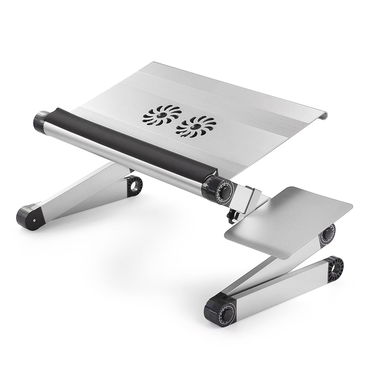 WorkEZ Cool Adjustable Laptop Cooling Stand with Dual Fans, 3 USB Ports & Mouse Pad – Portable Aluminum Laptop Desk for Bed, Couch, or Standing Workstation (Silver)