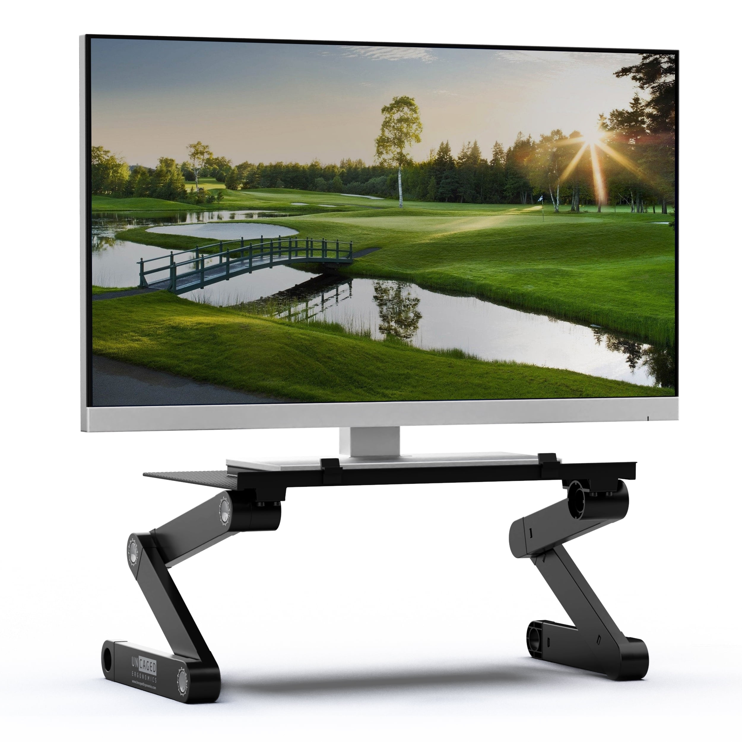 Black Aluminum Adjustable Height Monitor Stand with 360° Rotation
