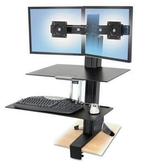 WorkFit-S Sit-Stand Workstation Dual 24" LCDs, 27" x 15" x 29.5", Polished Aluminum/Black