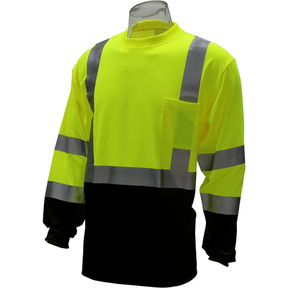 WorkForce #A-8342PB Class 3 Lime Long Sleeve Reflective T-Shirt with Black Bottom - Size S