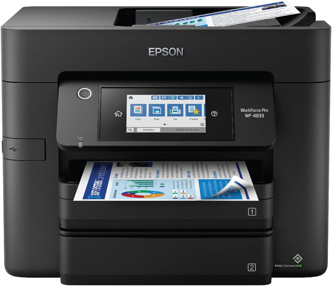 WorkForce Pro WF-4833 Wireless All-in-One Printer with Auto 2-Sided Print, 50-page ADF, 500-sheet Paper Capacity, and 4.3" Color Touchscreen (Sold without manufacturer warranty)
