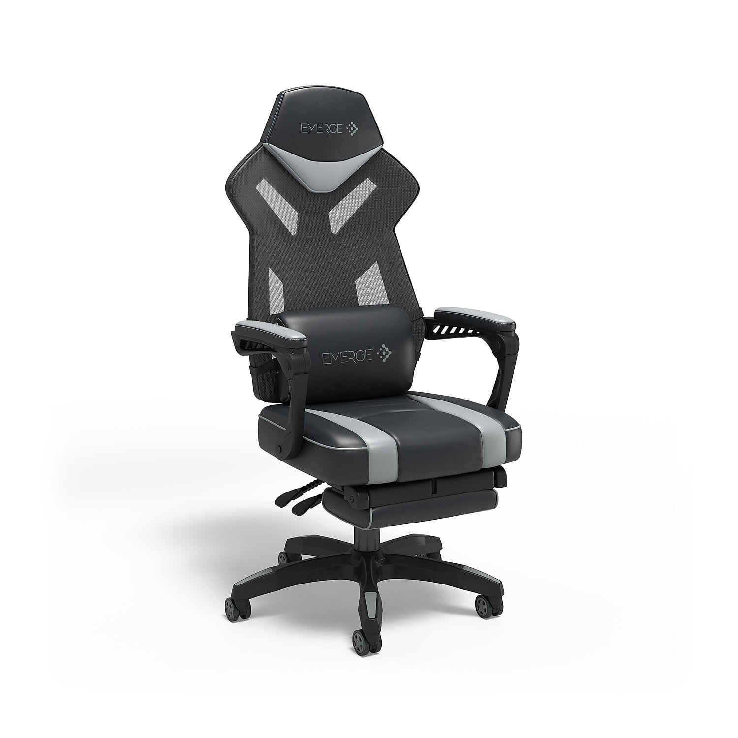 Emerge Vomax Black and Gray Bonded Leather Racing Gaming Chair