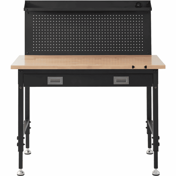 Workbench Adjustable Height 28-39.5", Heavy Duty 2000lbs Capacity, 48x24" Oak Plank & Steel Work Bench with LED Light & Power Strip