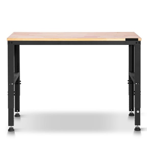 Workbench Adjustable Height, 48" L X 20" W X 38.1" H Garage Table w/ 28.3" - 38.1" Heights & 2000 LBS Load Capacity, with Power Outlets & Hardwood Top & Metal Frame & Foot Pads, for Office Home