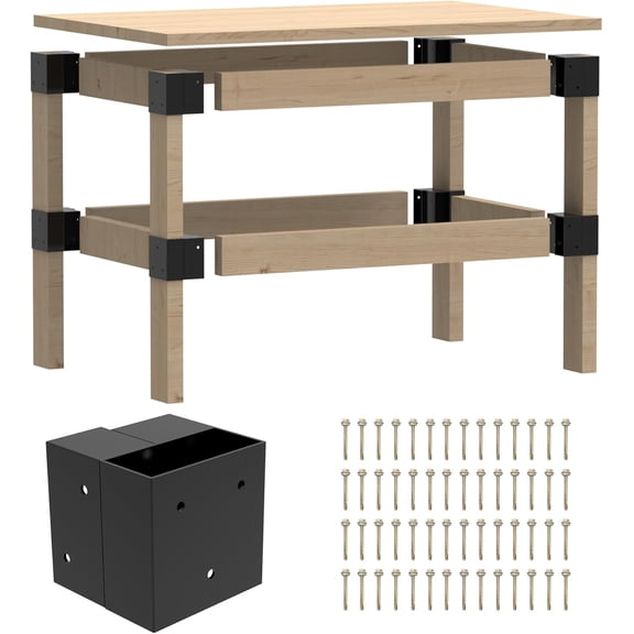 Workbench Bracket Kit 8PCS, Heavy Duty 3-Way Brackets for Garage Workbench Legs Bracket, Metal DIY Workbench Kit for Shelving, Work Table