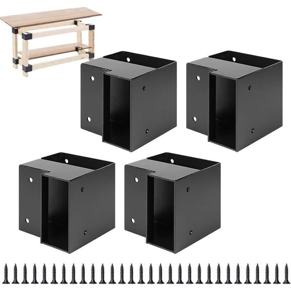 Workbench Bracket Kit, Heavy Duty Steel Workbench Kit for 2x4 (Actual 1.5"x3.5") Wood, 3-Way Right Angle Corner Bracket for Custom Work Bench Table Shelving - 4 Pcs Black