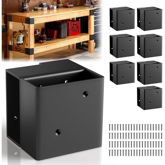 Workbench Bracket Kits - Workbench and Shelving Hardware Kit - Heavy Duty Steel Workbench Corner Bracket - DIY Workbench Kit - 8 Pcs & 80 Screws - Fits 2x4 Wood (Actual 1.5"x3.5")$$Hardware