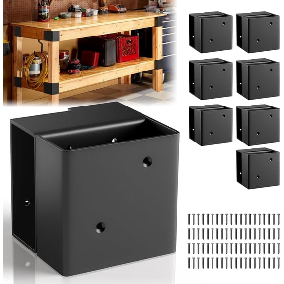 Workbench Bracket Kits - Workbench and Shelving Hardware Kit - Heavy Duty Steel Workbench Corner Bracket - DIY Workbench Kit - 8 Pcs & 80 Screws - Fits 2x4 Wood (Actual 1.5"x3.5")