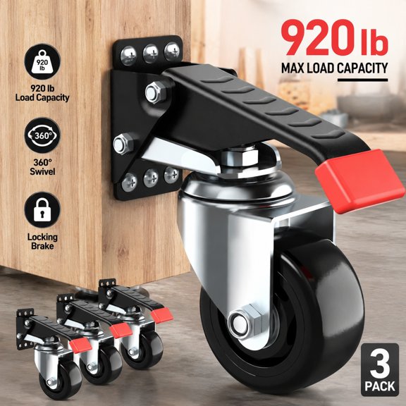 Workbench Casters Kit 920 Lbs Heavy Duty Retractable Side Mounted Bench Wheels for Workbenches Machinery & Tables, 4 Pack