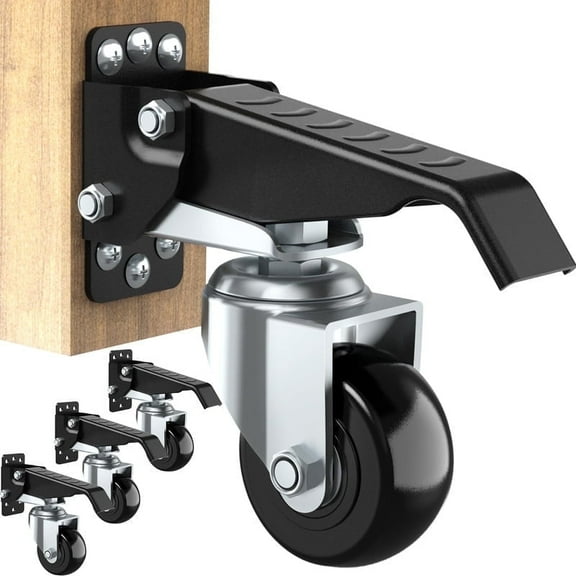 Workbench Casters Wheels 720Lbs Retractable Casters Set of 4 Heavy Duty Side Mount Caster Rollers 2.5" Stepdown Castor Wheels for Bench Machinery Work Table with Installation Template, 4 Pack
