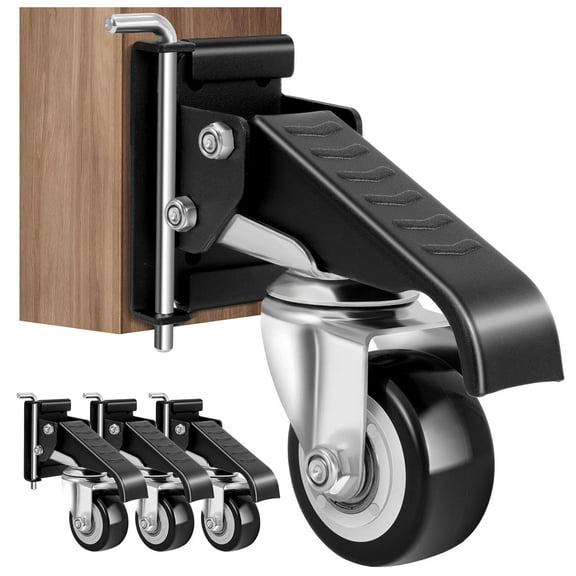 Workbench Casters kit 600Lbs Heavy Duty Quick Release 2 Mounting Options Retractable Workbench Stepdown Caster Wheels Adjustable Polyurethane Durable Steel Construction (Set of 4)