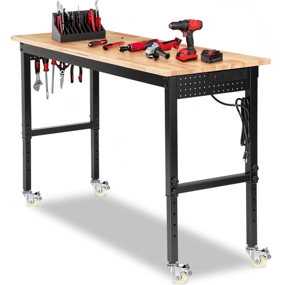 Workbench,ENJOYWOOD Heavy Duty 60 inch Pre-Assembled Design Woodwork Table with Wheel and Power Outlets,2000 LBS Load Bearing,Work Benches for Garage, Workshop, Office, Home