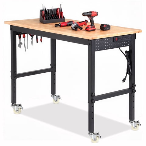 Workbench,ENJOYWOOD Heavy Duty 48 inch Pre-Assembled Design Woodwork Table with Wheel and Power Outlets,2000 LBS Load Bearing,Work Benches for Garage, Workshop, Office, Home