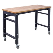 Workbench for Garage, 2000 Lbs Capacity Work Bench, Height Adjustable Workbench with 4 Wheels & 30mm Thick Wood Top, Heavy-Duty Oak Board Work Station for Workshop Garage