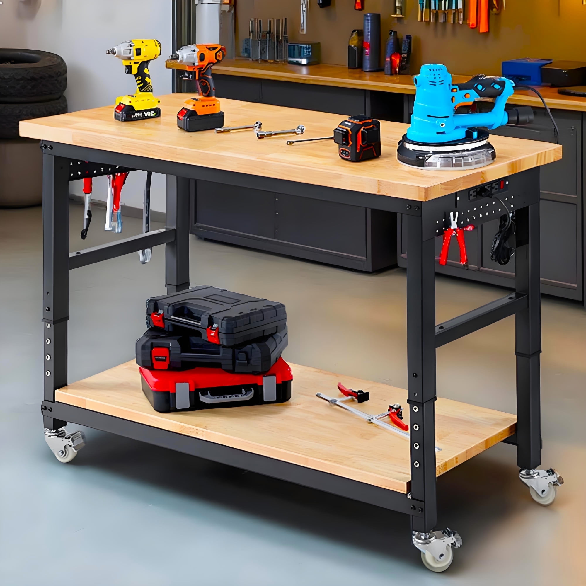 Workbench for Garage,ENJOYWOOD Heavy Duty 60 inch 2 Tier Wood Work