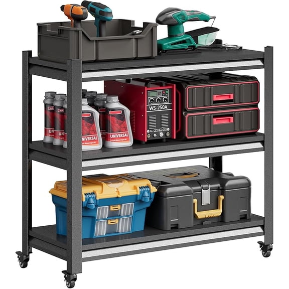 Workbench with Pegboard, Adjustable Heavy Duty Work Table with Wheels, Heavy Duty Workstation, Metal Tool Work Bench for Garage Warehouse Workshop, 48" H x 18" D x 34" W, Black