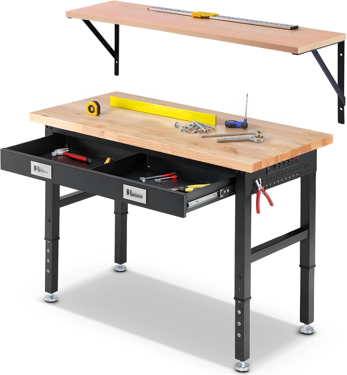 Workbench with Shelf Bracket 48 x 24 Inch Heavy Duty Rubberwood ...