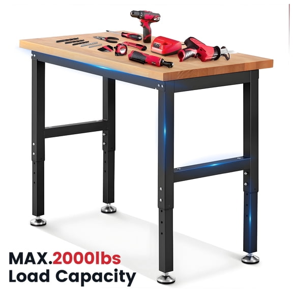 Workbench for Garage,ENJOYWOOD Heavy Duty 41 inch Wood Work Bench,Rubber Wood Tabletop 2000 LBS Load Bearing Workstation Garage Desk Table Work Table