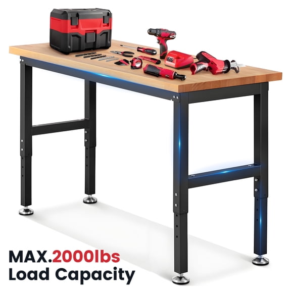 Workbench for Garage,ENJOYWOOD Heavy Duty 60 inch Wood Work Bench,Rubber Wood Tabletop 2000 LBS Load Bearing Workstation Garage Desk Table Work Table