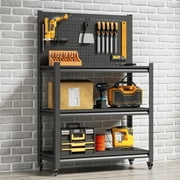 48 H Workbench with Pegboard, Heavy Duty Metal Tool Workbench with Wheels, Steel Tool Work Bench for Garage Warehouse Workshop