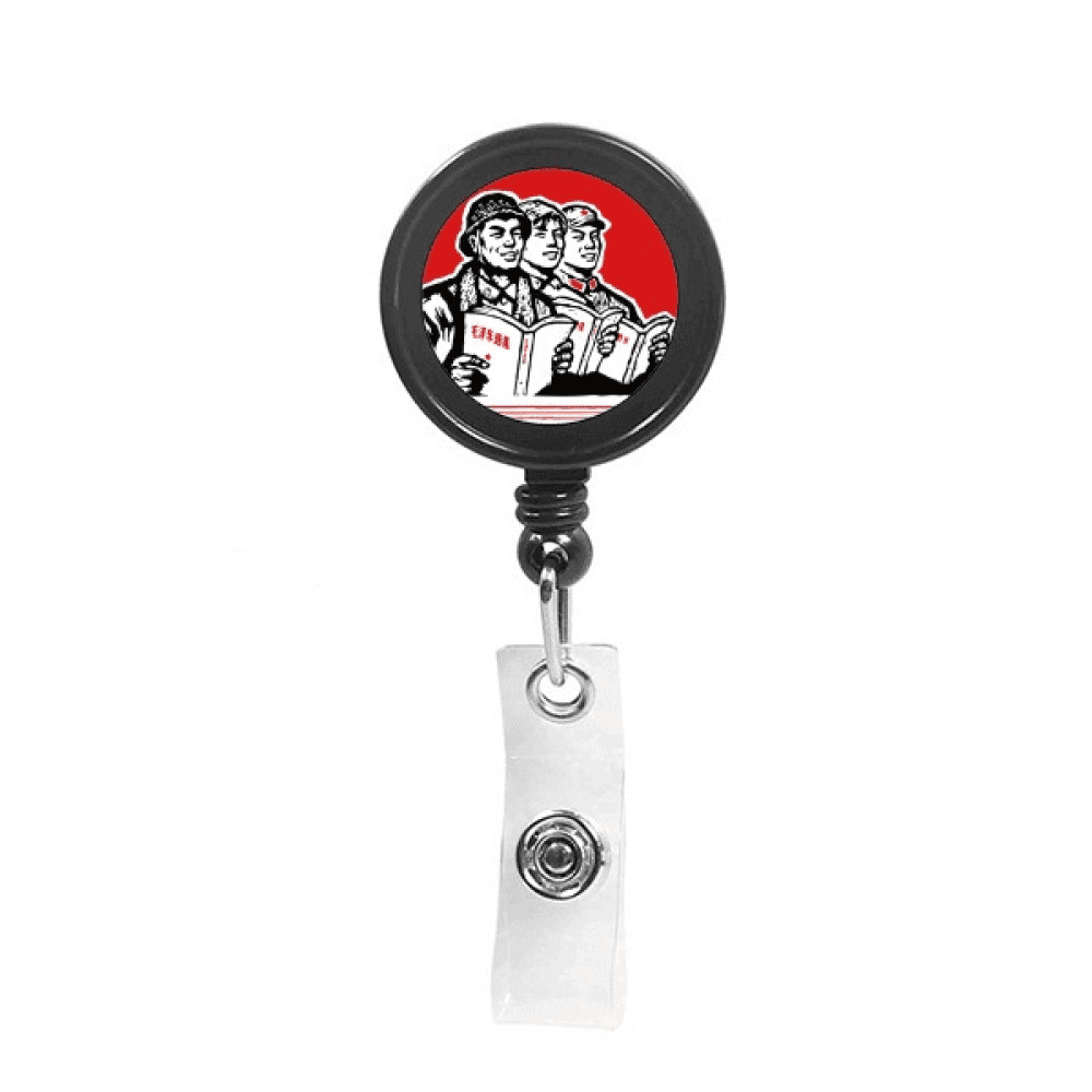 Worker Soldier Star Book Red Retractable Keychain Badge Holder ID Badge