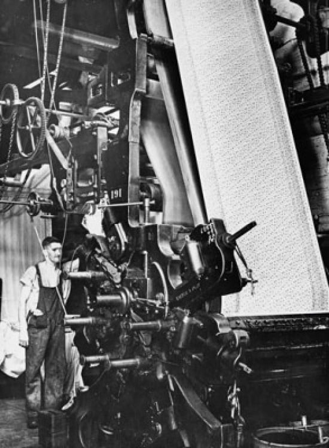 Worker working on a cotton printing machine in a cotton mill England Canvas Art - (24 x 36)