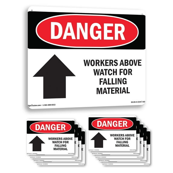 Workers Above Watch For Falling Material OSHA Danger Aluminum Sign 18 Inch x 12 Inch - 10 Pack