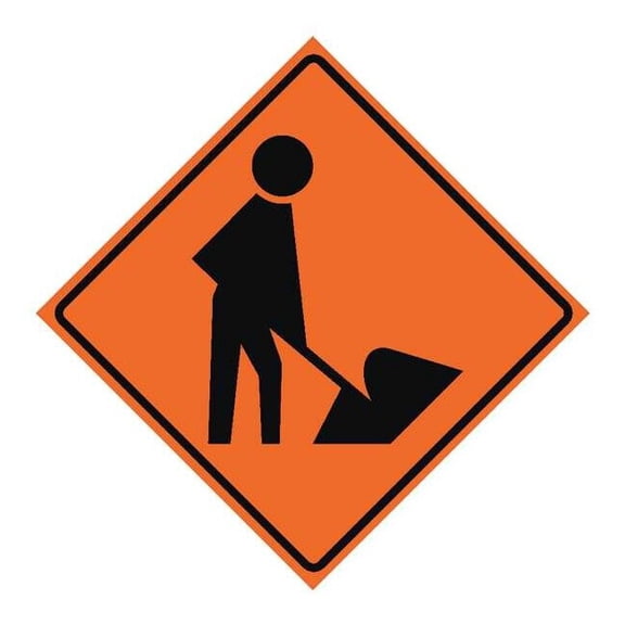 Workers Ahead Traffic Sign, 48 in H, 48 in W, Polyester, PVC, Diamond, No Text, 669-C/48-EMO-MS