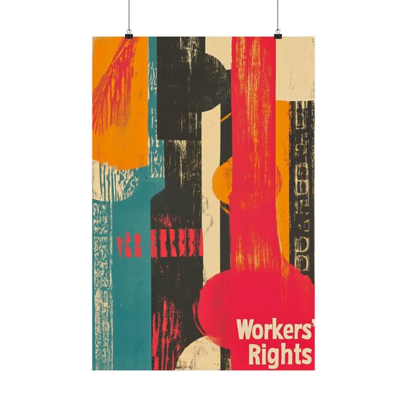 Workers Rights Poster, Retro Abstract Art For Home Office, Unframed Paper Poster 8x10in